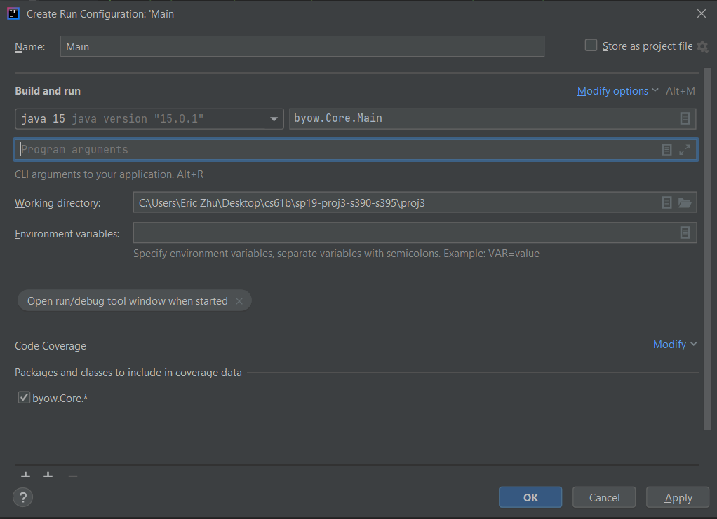 在 IntelliJ 中设置程序参数