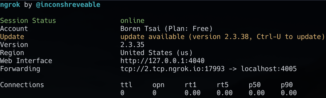 ngrok TCP 隧道示例